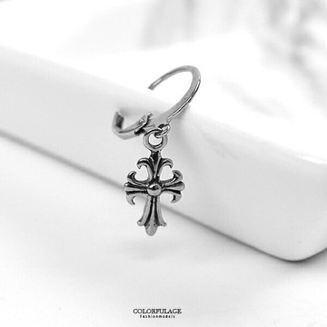男生耳環 鋼製花十字架耳針【ND718】