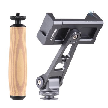 ANDOER 安多爾多功能手機支架夾手機三腳架支架鋁合金360° 可旋轉,帶雙冷靴支架,額外手柄更換,適用於 iP Ca
