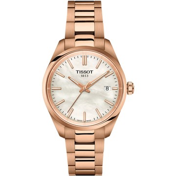 TISSOT 官方授權 PR100 經典簡約白蝶貝氣質腕錶/玫瑰金/34mm/T1502103311100