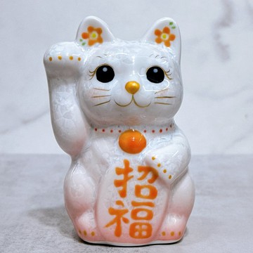 【靈巧福運】日本清水燒招財貓 | 花結晶 桃白 右 特小