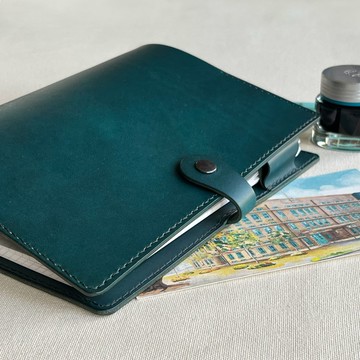 Accademia A5 六孔活頁皮革筆記本/手帳/植鞣革/手工縫製-森青色