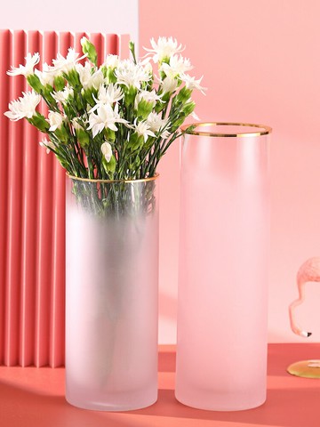 【可開發票】 宅配到府 花瓶 玻璃花瓶北歐輕奢描金花瓶漸變磨砂玻璃花瓶擺件客廳水培百合玫瑰花插花瓶~優樂悅