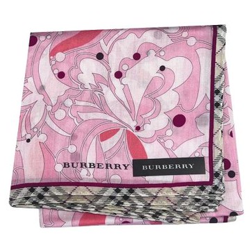 BURBERRY 經典斜格紋粉漾花紋圖騰字母LOGO帕領巾(粉紅色/51CM)