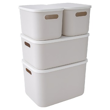 FAmILyLIFE 生活 撞色系可疊加附蓋收納盒 可提式大型款 + 中型款 + 小型款 2個  25 x 18 x 16cm + 36 x 25.5 x 16cm + 36 x 25.5 x 23.5cm  簡約白  1組