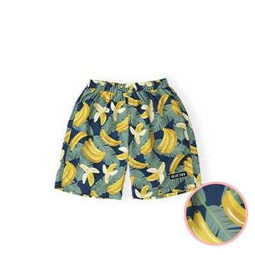 日本 ZOOLAND - 抗UV 童趣印花海灘褲／泳褲(含內褲)-香蕉葉子-藍