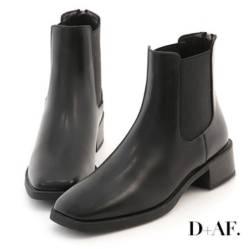 D+AF 好搭風格．方頭低跟切爾西短靴＊黑