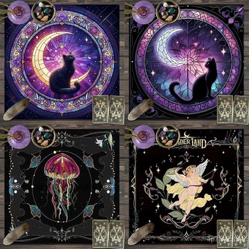 在地熱銷📦塔羅牌桌布星空貓咪桌布taluo專業級推牌絨布神秘儀式魔法遊戲桌遊專用桌墊 H1FM