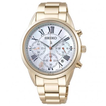 SEIKO 精工 LUKIA 廣告款太陽能美鑽三眼計時女錶-36.4mm(V175-0EX0G/SSC822J1)