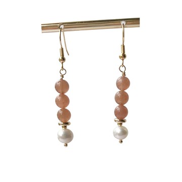 月光石串珍珠垂墜耳環