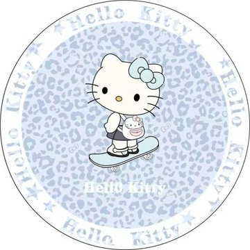 Hello Kitty卡通圓形仿羊絨地毯 可愛豹紋少女心臥室客廳防滑地墊
