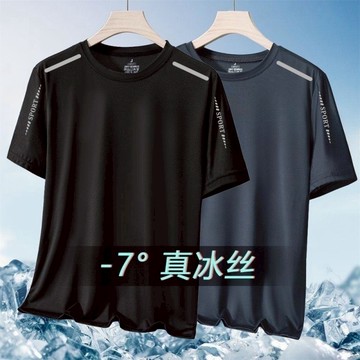 台灣現貨 男士夏季冰絲T恤 圓領上衣 速乾透氣寬鬆上衣 健身運動上衣 C01