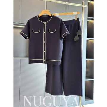 (免運)時尚洋氣媽媽裝冰絲套裝女短袖2025夏裝新款氣質時髦中老年兩件套