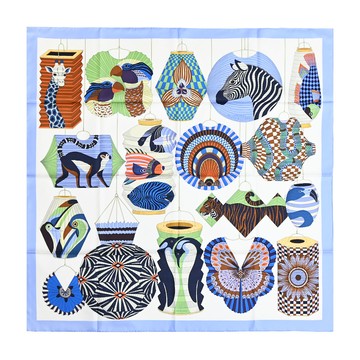 Hermes 愛馬仕 Lanternes， Ballons et Cocardes 90諾亞方舟真絲方巾(天空藍/白/綠)_廠商直送