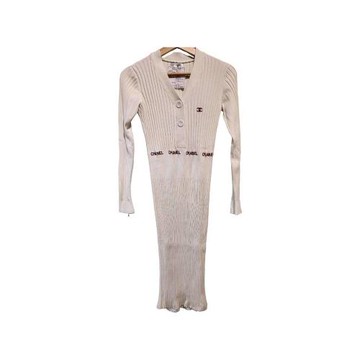 【二手精品 9.9成新】Chanel 香奈兒白色羅紋針織長袖洋裝(剪水洗標) 編號S119