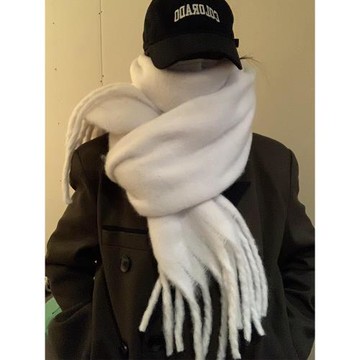 純色加厚大圍巾女款2025冬季新款韓系氛圍感秋冬披肩圍脖護頸白色