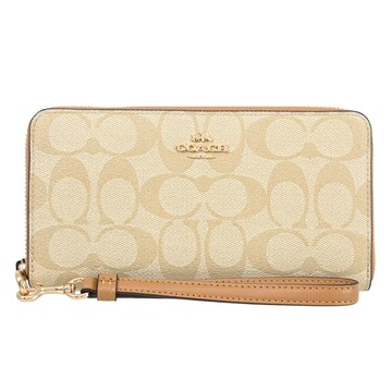 COACH C4452 經典印花PVC手提式拉鍊長夾.卡其/咖