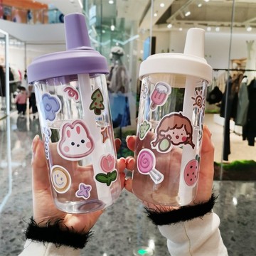 可愛水杯🎀 珍珠奶茶吸管杯高顏值隨行奶茶塑料杯ins風學生吸珍珠果汁奶茶杯