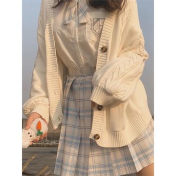 【半袋麻豆】原創日系JK制服學院風清新針織外套寬V領開衫毛衣女