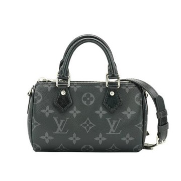 Louis Vuitton 展示品 Nano Speedy 帆布手提斜背迷你波士頓包(M26573-黑灰)
