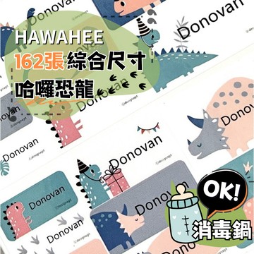 可愛防水姓名貼紙 🥇新字體上市 哈囉恐龍 🇰🇷韓國進口 162張綜合尺寸 耐熱姓名貼 卡通圖案 HAWAHEE