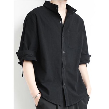 棉麻襯衫男短袖襯衣寬松男裝中國風夏季薄款男士休閑外套長袖上衣