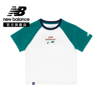 【New Balance】 NB 童裝拼接短袖上衣_中性_白綠色_7EG2V01WGN