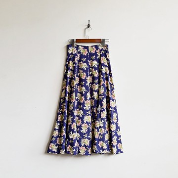 【蛋植物古著】鮮明花束印花高腰古著圓裙