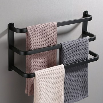 毛巾架浴巾架 浴室免打孔雙層毛巾桿衛生間廁所美式單桿浴巾掛件洗手間毛巾架子