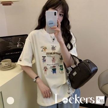 【Lockers 木櫃】韓國九宮格刺繡小狗短袖T恤 L114062001