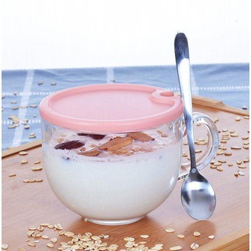 早餐杯日式牛奶杯帶蓋勺燕麥片玻璃杯燕麥杯大容量麥片杯咖啡杯