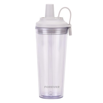 FOREVER 韓系手提式透明雙層AS吸管杯 附吸管蓋  銀河灰  710ml  1個
