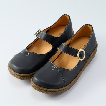 Kuru Mira小三角真皮厚底瑪莉珍休閒鞋-水墨黑