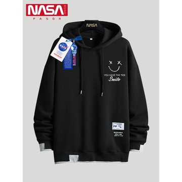 NASA聯名衛衣男連帽春秋美式復古重磅笑臉印花帽衫青少年男生外套