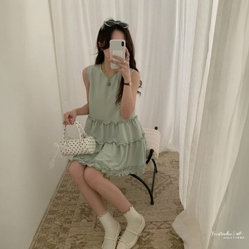 自訂款無袖蛋糕裙短洋裝 後拉鍊 有內襯 洋裝 女生 女裝 FW美衣 W0108