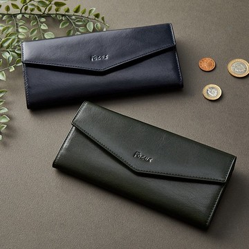 真皮女用長夾 / 扣式信封造型 / 植鞣長夾錢包_綠/藍2色任選F3695