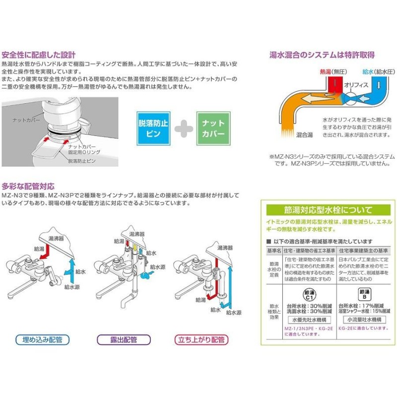 MZ-5N3 イトミック 混合水栓 MZ-N3（まぜまぜ）シリーズ 熱湯口なし