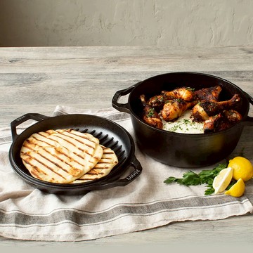 美國 LODGE 主廚系列 美國製鑄鐵煎烤盤二合一套組-5.6L