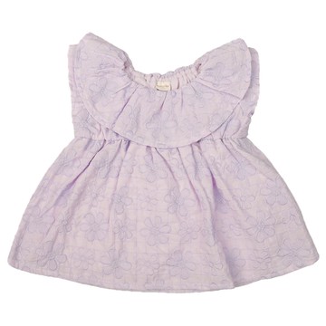 akachan honpo - 短袖長版上衣-蕾絲刺繡-紫色