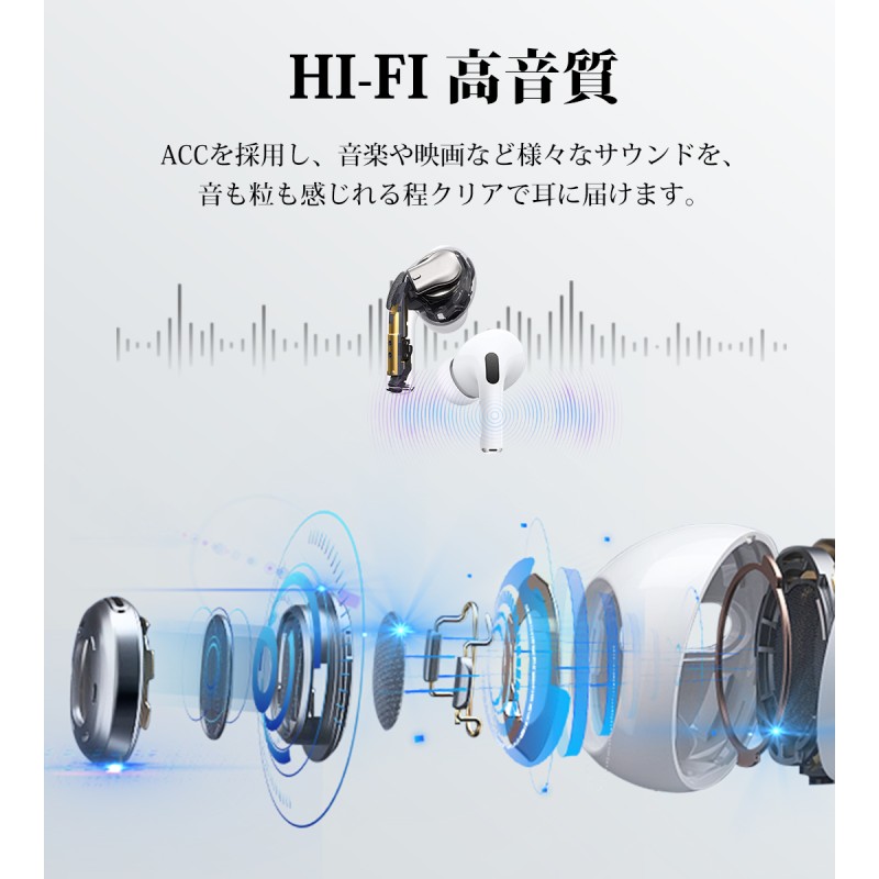 ワイヤレスイヤホン Bluetooth5.3 180日保証 技適認証 HIFI高音質 軽量