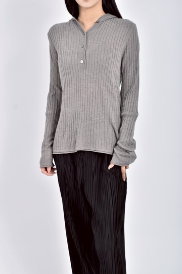 (L) 質感針織連帽黃色長袖上衣