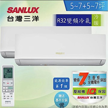 SANLUX台灣三洋1級變頻一對二分離式冷暖冷氣SAC-BV70HR+SAE-V36HR3+SAE-V36HR3
