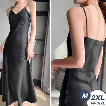 【LANNI 藍尼】現+預 純色法式輕奢緞面連身裙(春夏/吊帶裙/細肩吊帶裙/連身長裙)