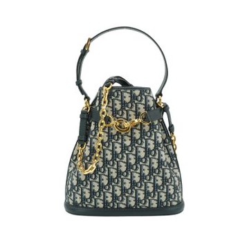 Dior 迪奧  C est Dior Oblique 緹花布手提斜背水桶包-中(藍)