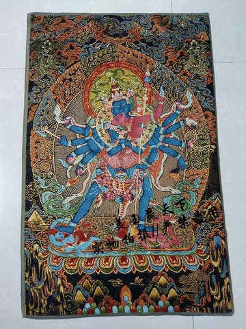 精美西藏藏傳唐卡佛像 絲綢繡尼泊爾唐卡畫 時輪金剛唐卡金絲刺繡