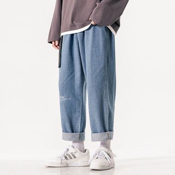 牛仔褲男闊腿褲日系潮牌寬松大碼胖子直筒九分褲子肥佬墜感老爹褲