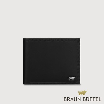 【BRAUN BUFFEL 德國小金牛】台灣總代理 斯杜迪歐 8卡中間翻零錢袋短夾-黑色/BF566-318-BK