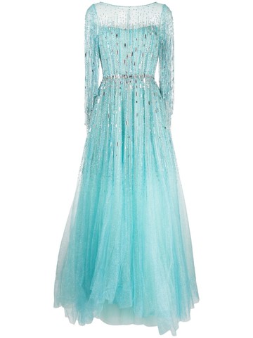 Jenny Packham - Hestia sequin-embellished gown - women - Polyester - 10 - Blue