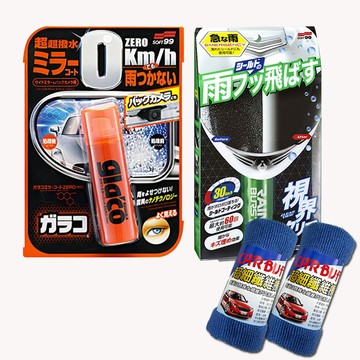 SOFT99 日本 安全帽鏡片鍍膜+後視鏡撥水劑套組(送CARBUFF擦拭布兩條)