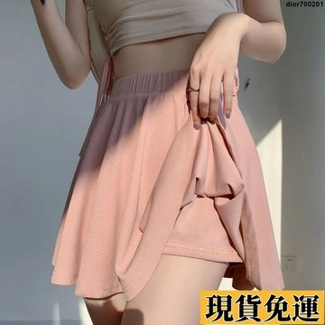 台灣限時熱賣 冰絲百褶裙女 半身裙 夏季新款 高腰褲裙 顯瘦 薄款 小個子短裙 a字短裙 運動褲裙 防走光打底裙褲 遮肉