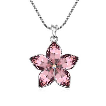 925純銀項鍊 水晶吊墜-時尚精美花朵優雅生日情人節禮物女飾品4色73ju235【獨家進口】【米蘭精品】